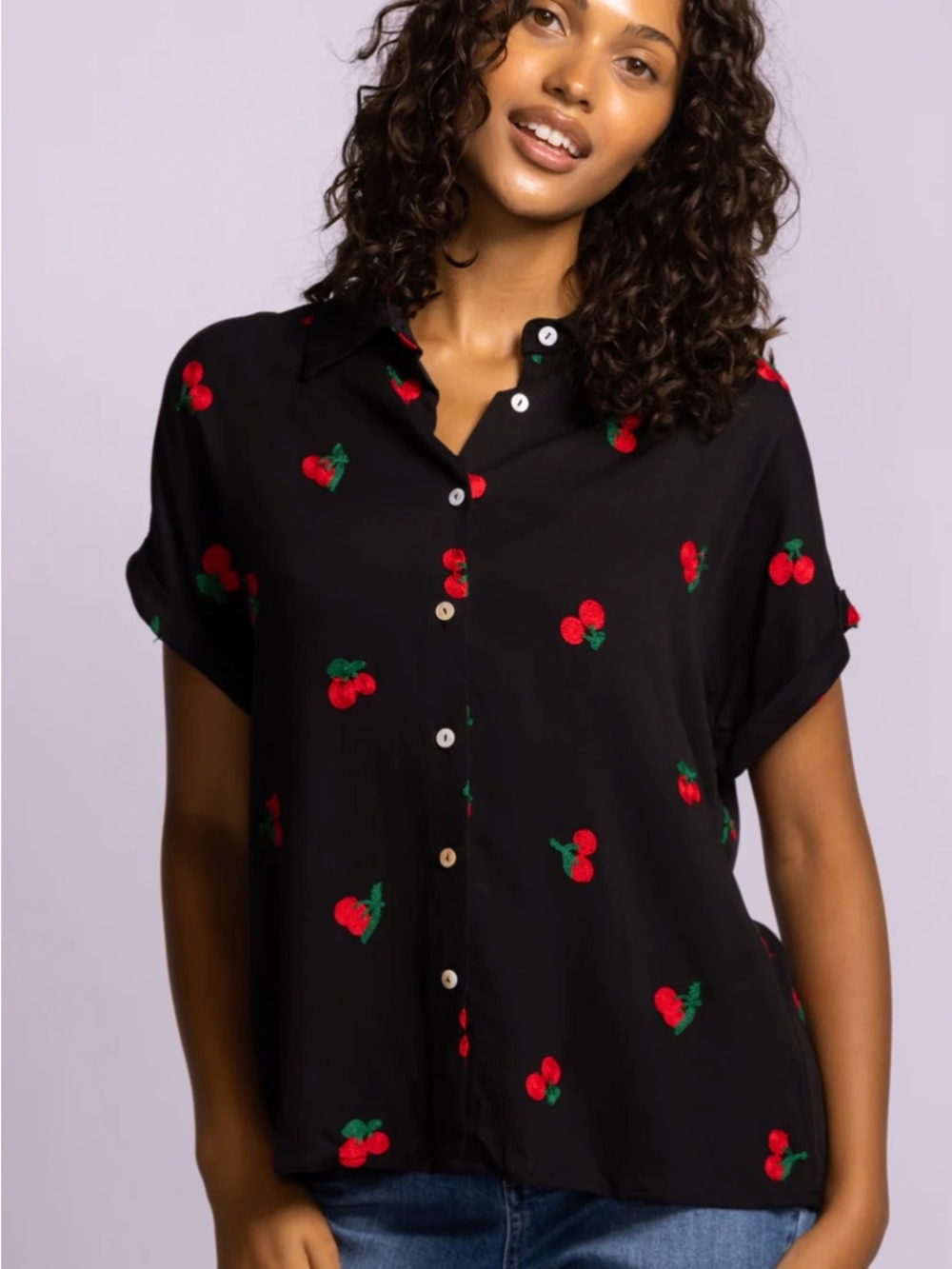 Pink Martini Mon Cherry Embroidered Button-Down Shirt with tags